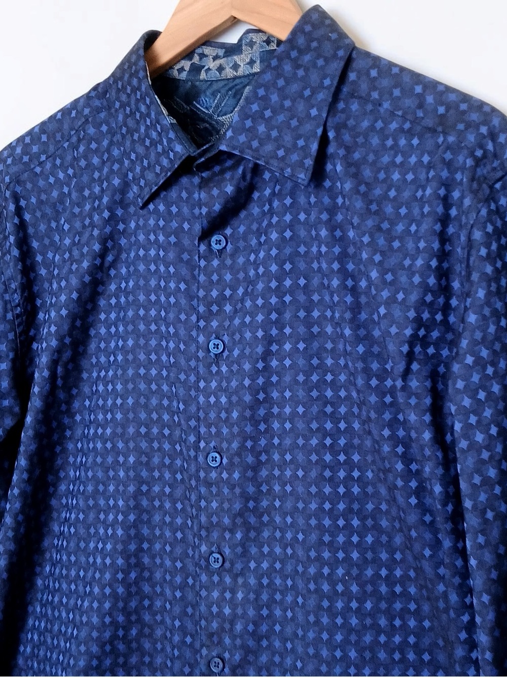 Robert Graham Mens XL Navy Blue Geometric Jacquard Long Sleeve Button Down Shirt